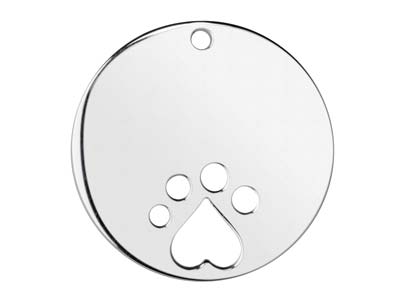 Ciondolo Vuoto Disco Con Impronta Della Zampa 25 Mm, Argento 925