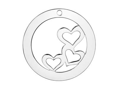 Ciondolo A Rondella Con Cuori Vuoti, 32 Mm, Argento 925