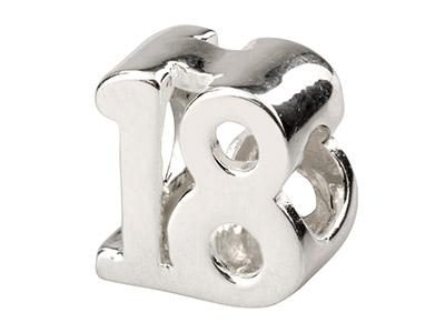 Perlina Per Charm A Forma Di Numero 18, Argento 925