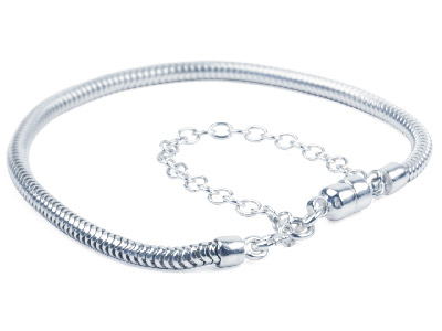 Bracciale Per Ciondoli, Maglia Serpente Da 3 Mm, Chiusura Magnetica, 19 Cm, Argento 925 E Catenella Di Sicurezza, 190 Mm, Argento 925