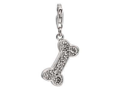 St Sil Dog Bone Design Charm With Cz And Carabiner Trigger Clasp