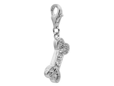 St Sil Dog Bone Design Charm With Cz And Carabiner Trigger Clasp - Immagine Standard - 2
