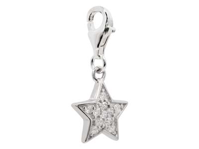 St Sil Star Design Charm With Cz And Carabiner Trigger Clasp - Immagine Standard - 2