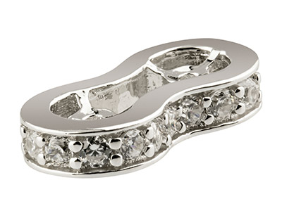 Distanziatore Doppio Per Perle 7x13mm, Argento 925 Con Zirconi