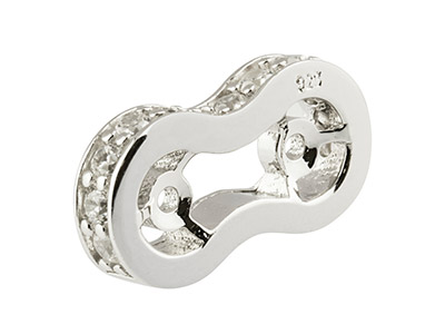 Distanziale Doppio Con Pietre Di Zirconia Cubica, 13 X 7 Mm, Argento 925 - Immagine Standard - 2