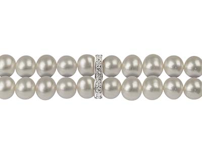 Distanziatore Doppio Per Perle 7x13mm, Argento 925 Con Zirconi - Immagine Standard - 4