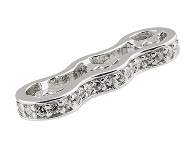 Distanziatore Triplo Per Perle Da 6x 18 Mm, Argento 925 Con Zirconi