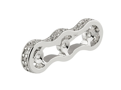 Distanziatore Triplo Per Perle Da 6x 18 Mm, Argento 925 Con Zirconi - Immagine Standard - 2
