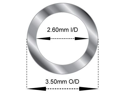 Tubo Medio, Rif. 4, Diametro Esterno 3,5 Mm, Diametro Interno 2,6 Mm, Spessore Della Parete 0,45 Mm, Oro Bianco Da 18 Kt, 100% Oro Riciclato - Immagine Standard - 2