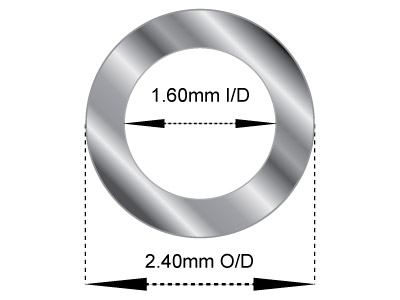 Tubo Medio, Rif. 8, Diametro Esterno 2,4 Mm, Diametro Interno 1,6 Mm, Spessore Della Parete 0,4 Mm, Oro Bianco Da 18 Kt, 100% Oro Riciclato - Immagine Standard - 2