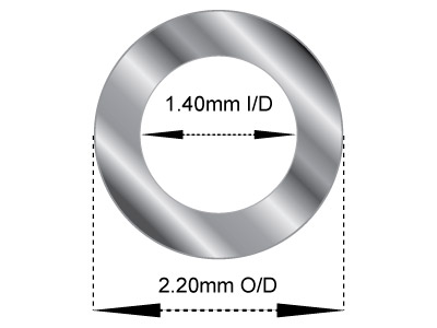 Tubo Medio, Rif. 9, Diametro Esterno 2,2 Mm, Diametro Interno 1,4 Mm, Spessore Della Parete 0,4 Mm, Oro Bianco Da 18 Kt, 100% Oro Riciclato - Immagine Standard - 2