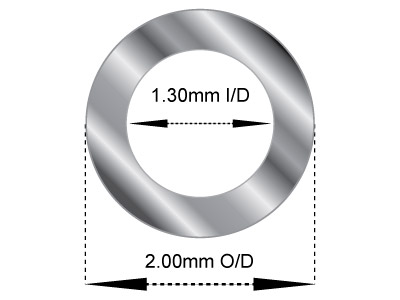 Tubo Medio, Rif. 10, Diametro Esterno 2 Mm, Diametro Interno 1,3 Mm, Spessore Della Parete 0,35 Mm, Oro Bianco Da 18 Kt, 100% Oro Riciclato - Immagine Standard - 2