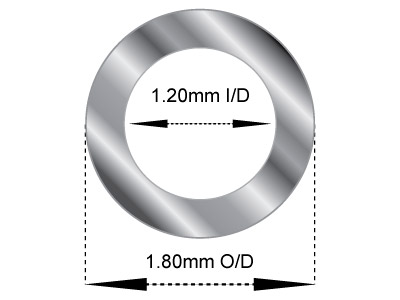 Tubo Medio, Rif. 11, Diametro Esterno 1,8 Mm, Diametro Interno 1,2 Mm, Spessore Della Parete 0,3 Mm, Oro Bianco Da 18 Kt, 100% Oro Riciclato - Immagine Standard - 2