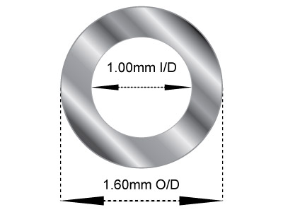 Tubo Medio, Rif. 12, Diametro Esterno 1,6 Mm, Diametro Interno 1 Mm, Spessore Della Parete 0,3 Mm, Oro Bianco Da 18 Kt, 100% Oro Riciclato - Immagine Standard - 2