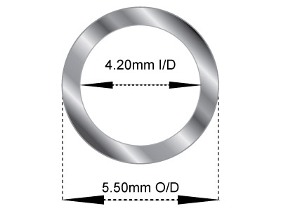 Tubo Medio, Rif. A, Diametro Esterno 5,5 Mm, Diametro Interno 4,2 Mm, Spessore Della Parete 0,65 Mm, Oro Bianco Da 18 Kt, 100% Oro Riciclato - Immagine Standard - 2