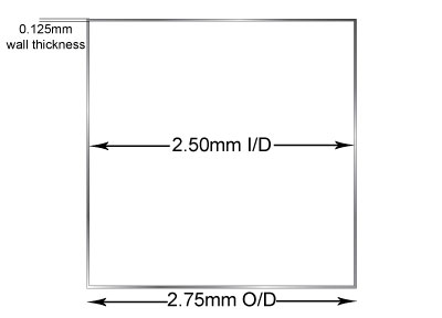 Tubo A Sezione Quadrata, H1452, Diametro Esterno 2,75 Mm, Diametro Interno 2,5 Mm, Spessore Della Parete 0,125 Mm, Argento 925, 100% Argento Riciclato - Immagine Standard - 2