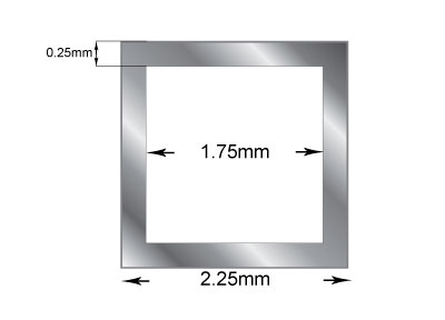 Tubo A Sezione Quadrata, H1307, Diametro Esterno 2,25 Mm, Diametro Interno 1,75 Mm, Spessore Della Parete 0,25 Mm, Argento 925, 100% Argento Riciclato - Immagine Standard - 2