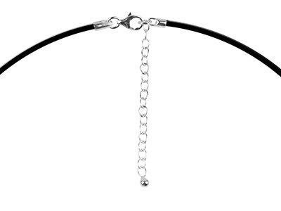 Collana Con Chiusura Ed Estensione In Argento 925, 3 Mm/42 Cm E 5 Cm Extra, Caucciù Nero - Immagine Standard - 2