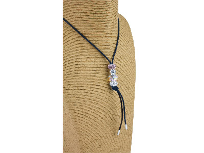 Cordone Di Cotone Nero 3,60 Mm, Percollana Di Perle, Terminali In Arg Ento 925, 100 Cm - Immagine Standard - 3