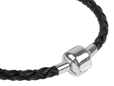 Bracciale In Pelle Intrecciata Neraper Perle, 3,60 Mm, Chiusura A Mos Chettone In Argento 925, 19 Cm - Immagine Standard - 3