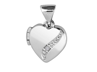 Medaglione A Cuore Con Diamante Su Castone Curvo, Argento 925 - Immagine Standard - 1