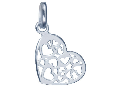 Ciondolo Cuore 14 Mm, Filigrana Multicuore, Argento 925