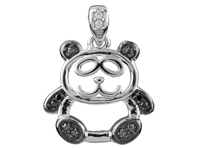 Pendente A Forma Di Panda Incastonato Con Zirconia Cubica Bianca E Nera, Argento 925 - Immagine Standard - 1