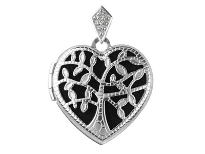 Medaglione A Cuore albero Della Vita Con Zirconia Cubica Sulla Contromaglia, Argento 925, 17 MM