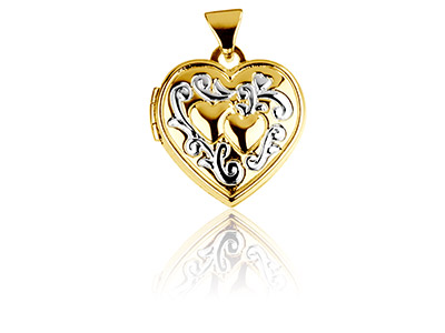 Medaglione Cuori E Nastri, Argento 925, 15 Mm, Cuore In Rodio Giallo