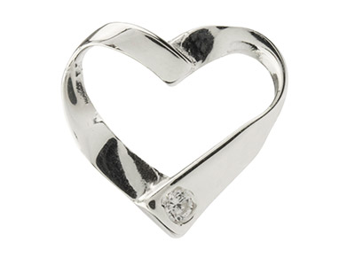 Pendente A Nastro A Forma Di Cuore Incastonato Con Zirconia Cubica, Argento 925