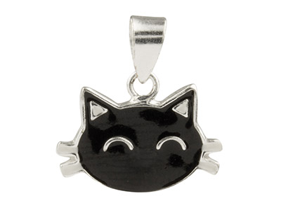 Ciondolo Testa Di Gatto Laccato Nero 8mm, Argento 925 - Immagine Standard - 1