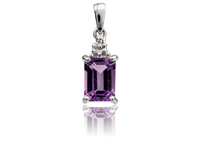 Ciondolo Ametista 7 X 5 X 4,4 MM Con Diamante, Argento 925