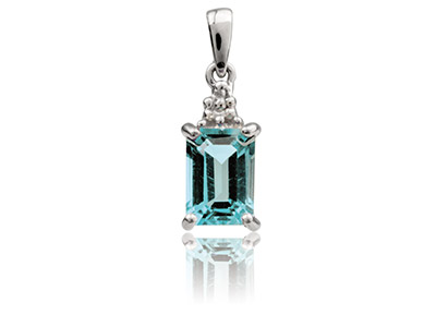 Pendente, Topazio Blu Taglio Smeraldo E Diamante, Argento 925