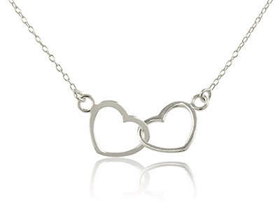 Collana Doppio Cuore, 40 Cm, Argento 925