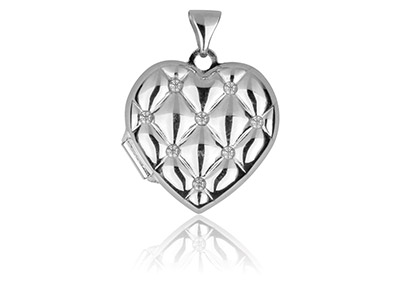 Medaglione A Cuore Apribile Con Zirconi 17,50 Mm, Argento 925 - Immagine Standard - 1
