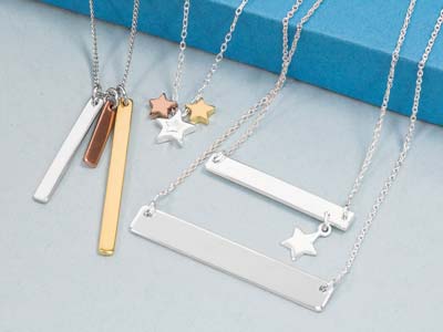 Collana Con Ciondolo Barretta E Pendente Stella, 40 Cm, Argento 925 - Immagine Standard - 2