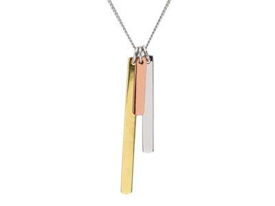 St Sil Three Bar Design Necklet Pltd Sil, Yellow  Red