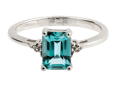 Anello Topazio Azzurro 7 X 5 X 6 Mme Diamante, Argento 925, Dito 56