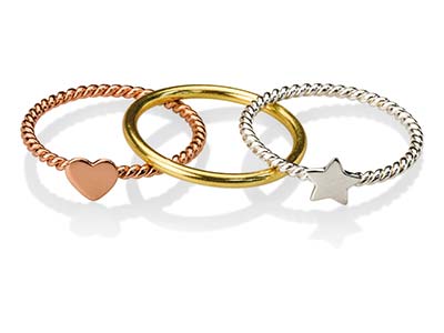 Anello A 3 Anelli, Motivi A Cuore Ea Stella, Argento 925 3 Colori, Mi Sura 54 - Immagine Standard - 2