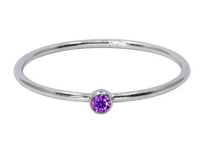 St Sil February Birthstone Stacking Ring 2mm Amethyst Cz - Immagine Standard - 1