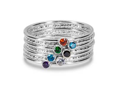 St Sil April Birthstone Stacking Ring 2mm White Cz - Immagine Standard - 5