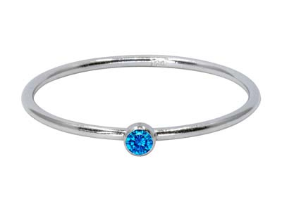 St Sil September Birthstone Stacking Ring 2mm Aqua Blue Cz