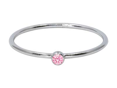 St Sil October Birthstone Stacking Ring 2mm Pink Cz - Immagine Standard - 1