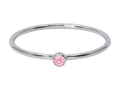 Anello Pietra Di Nascita Di Ottobre, Zirconia Tourmaline Da 2 Mm, Argento 925, Misura Del Dito 5354