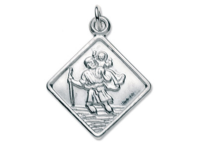 Medaglia Piccola Quadrata Di San Cristoforo, 11,50 Mm, Argento 925