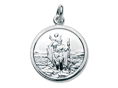 Medaglia Rotonda Media Di San Cristoforo, 16 Mm, Argento 925