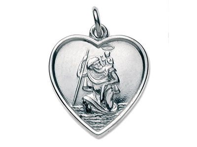 Medaglia Cuore Di San Cristoforo, 17 X16 Mm, Argento 925