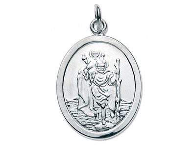 Medaglia Di San Cristoforo Ovale, 24,40x 17,10 Mm, Argento 925