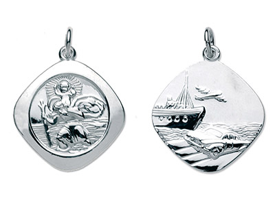 Medaglia Quadrata Reversibile Di San Cristoforo, 21,60 Mm, Argento 925