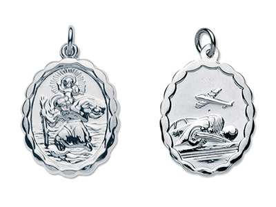 Medaglia Ovale Reversibile Di San Cristoforo, 22 X 16,30 Mm, Argento 925
